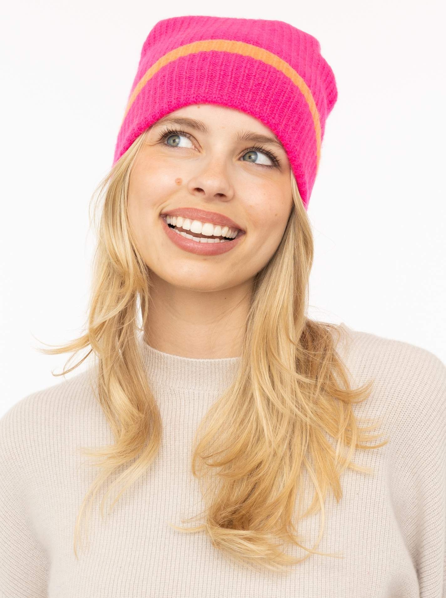 100% Cashmere Gerippte Mütze "Kontrast"
