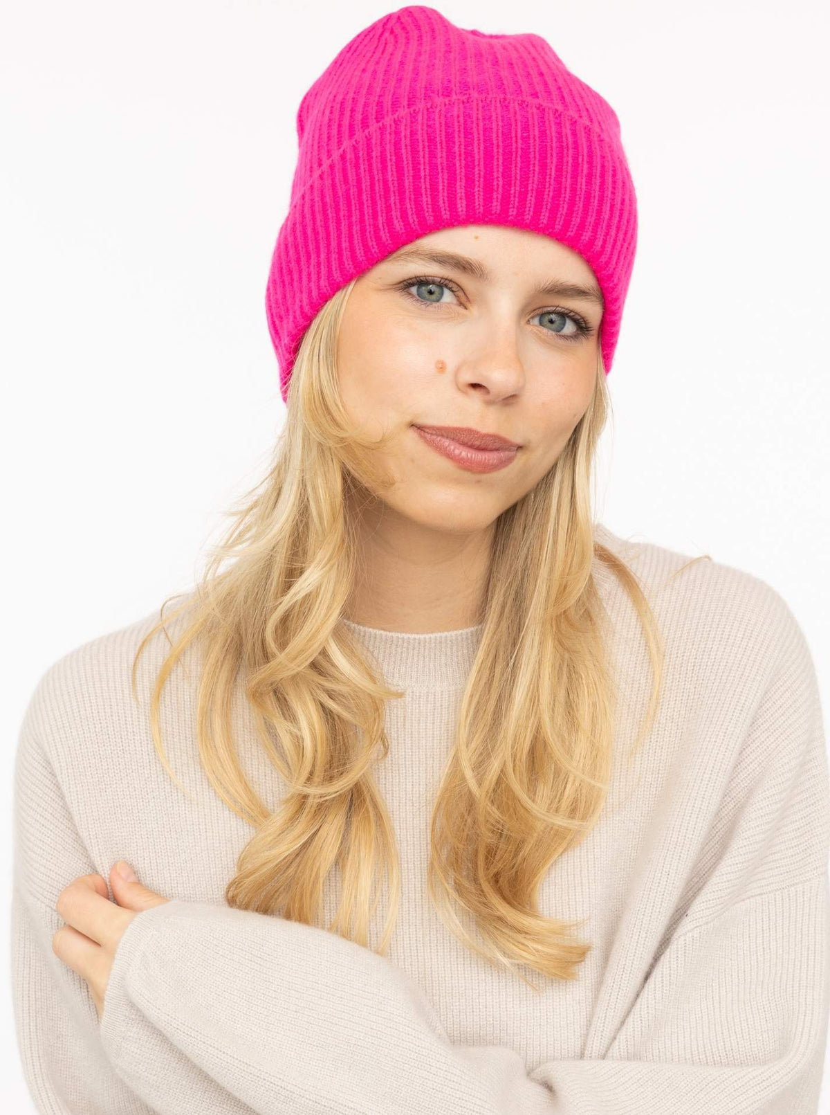 100% Cashmere Umschlagmütze "Rippe"