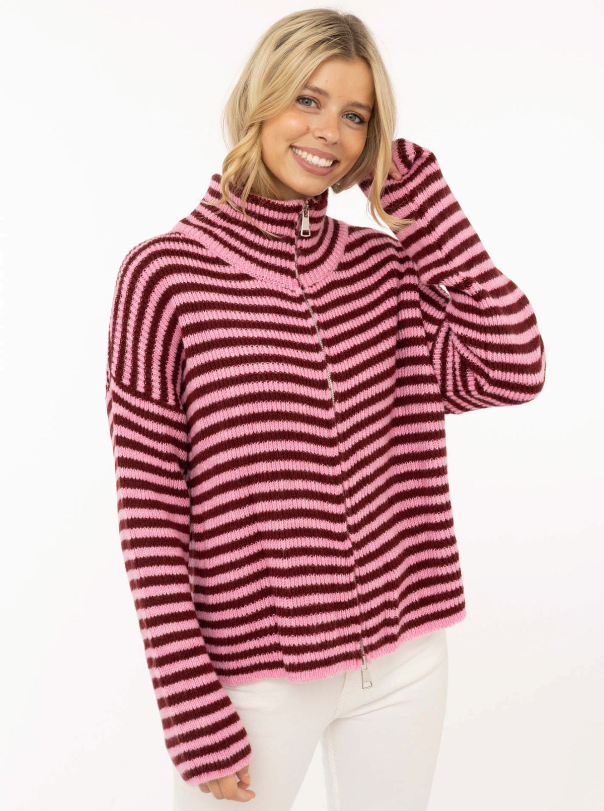 Zipper Jacke Streifen Wollmix