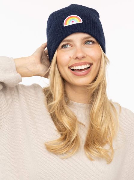 100% Cashmere Umschlagmütze "Rainbow Patch"