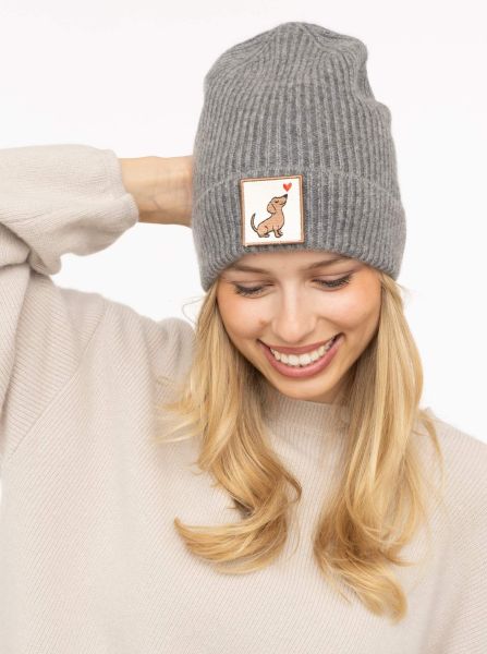 100% Cashmere Umschlagmütze "DOG Love Patch"