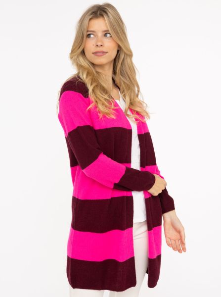 100% Kaschmir Strickjacke Lang "Streifen"