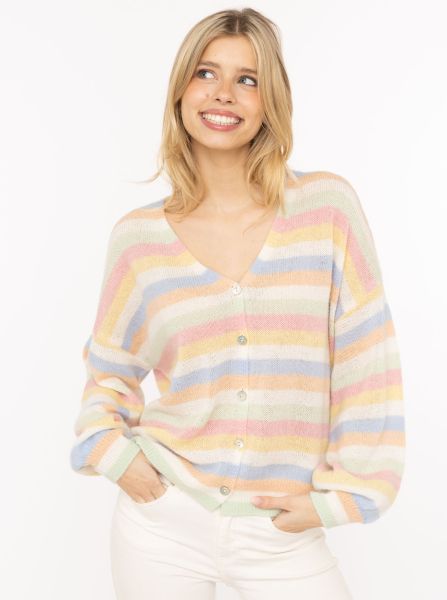 Cardigan mit Perlmuttknöpfen und Streifen