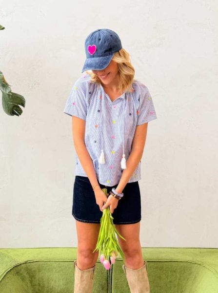 Bluse Kurzarm "Stripe & Stitch Sterne"