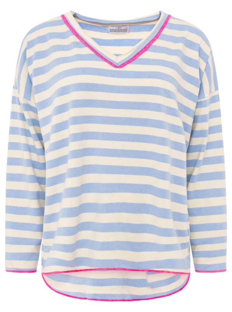 Zwillingsherz Sweat-Shirt BW Streifen & Herz Beige- Oversized Fit