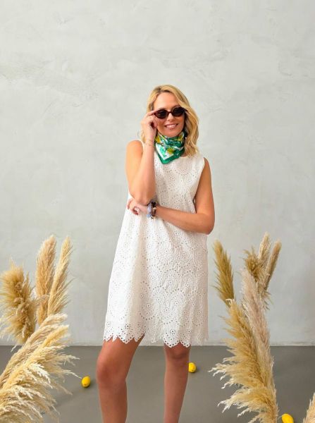 Ärmelloses Minikleid mit Lochstickerei