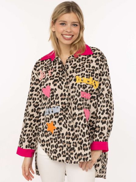 Oversize Bluse BW "Leo & Patches"