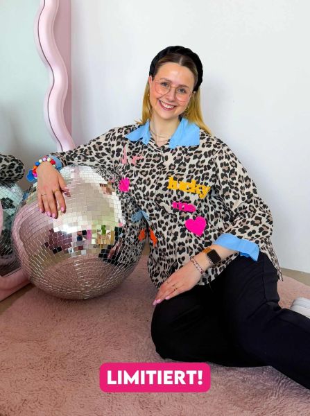 Oversize Bluse BW "Leo & Patches"