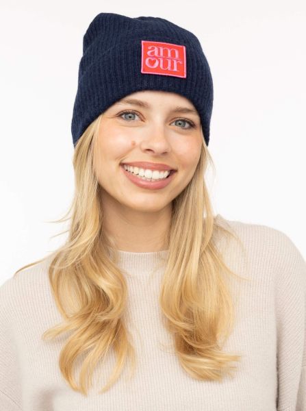 100% Cashmere Umschlagmütze "AMOUR Patch"