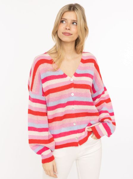 Cardigan mit Perlmuttknöpfen und Streifen