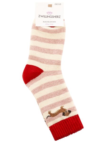 Kuschelsocken Wollmix "Dackel & Streifen"