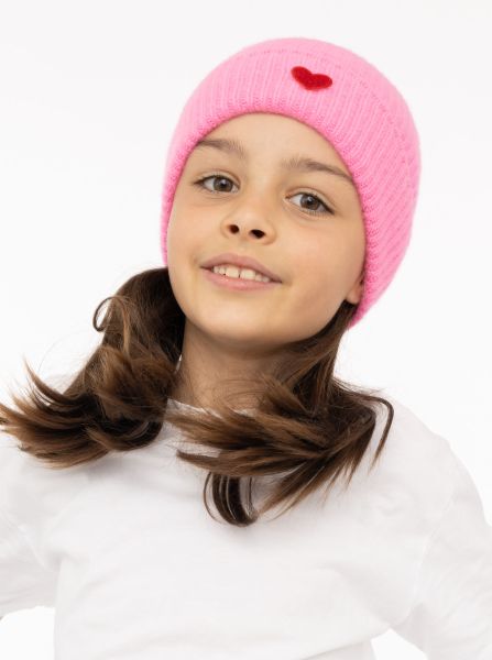 100% Cashmere Kids Umschlagmütze Rippe "Herz"