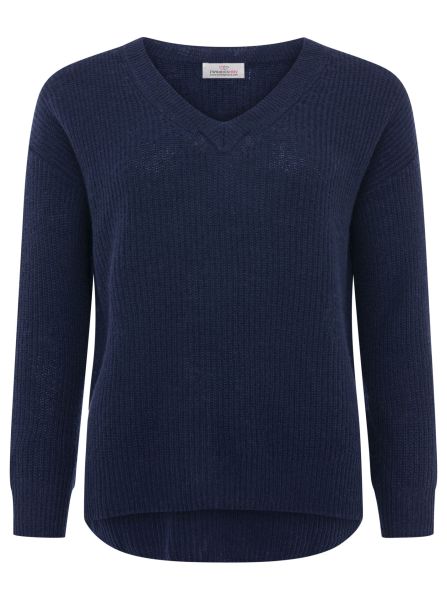 100% Kaschmir V-Pullover "Kastig & Rippe"