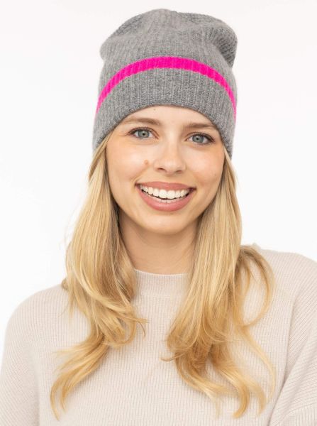 100% Cashmere Gerippte Mütze "Kontrast"
