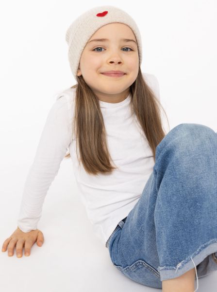 100% Cashmere Kids Umschlagmütze Rippe "Herz"