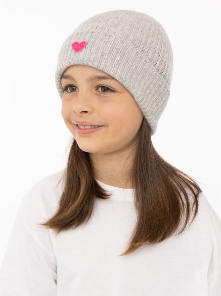 100% Cashmere Kids Umschlagmütze Rippe "Herz"