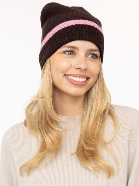 100% Cashmere Gerippte Mütze "Kontrast"