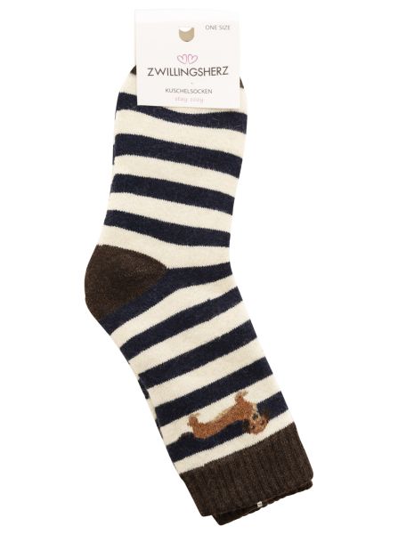 Kuschelsocken Wollmix "Dackel & Streifen"