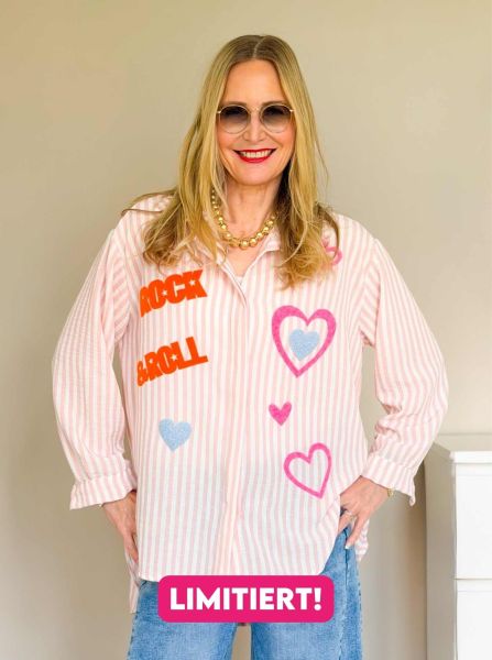 Oversize Bluse BW "Streifen & Rock and Roll"