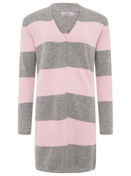100% Kaschmir Strickjacke Lang "Streifen"
