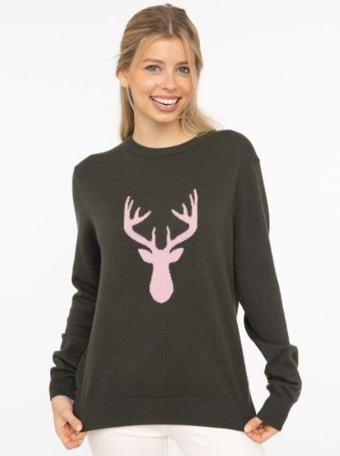 100% Kaschmir Rundhalspullover "Hirsch"