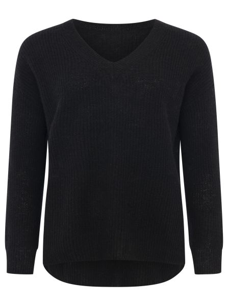100% Kaschmir V-Pullover "Kastig & Rippe"
