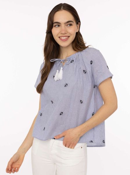 Bluse Kurzarm "Stripe & Stitch Anker"