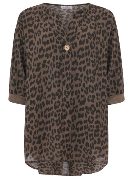 Oversize Bluse "Leopard mit Knopf"