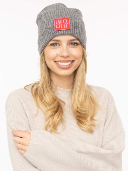 100% Cashmere Umschlagmütze "AMOUR Patch"